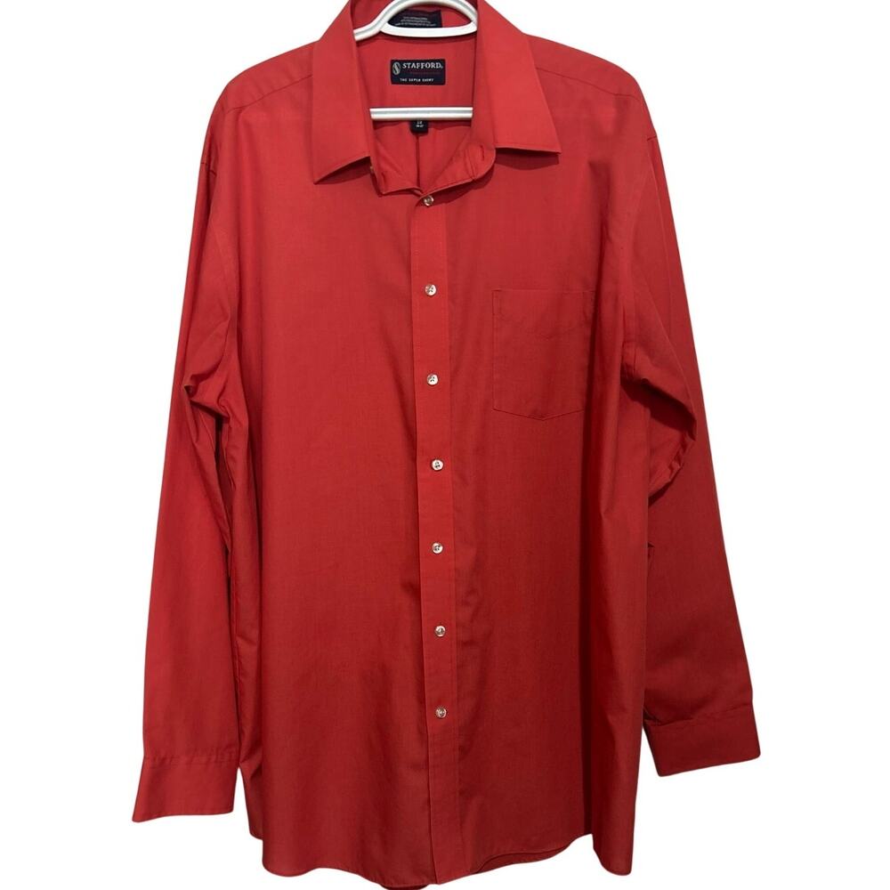 Stafford Performance The Super Shirt Mens Orange Long Sleeve Button Down Size 18